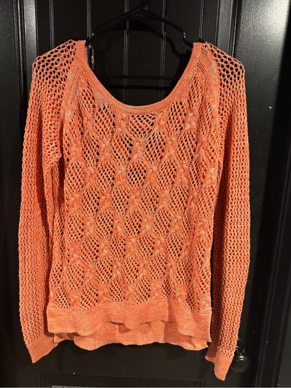 Vanity Open-Knit Scoop Neck Sweater in Bright Orange/Coral